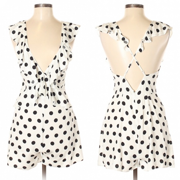 Asos White Black Print Criss Cross Romper Playsuit - Picture 2 of 2